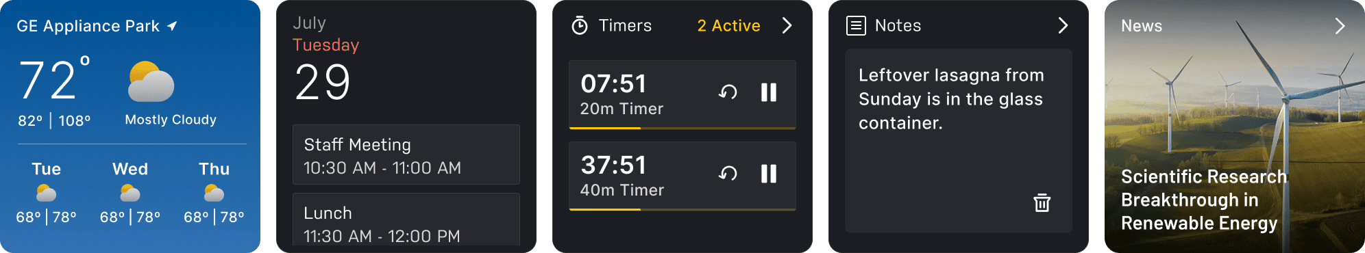 The full set of widgets side by side